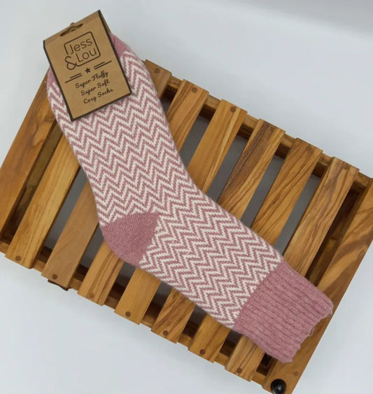 Herringbone Cosy Socks - Pink