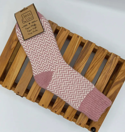 Herringbone Cosy Socks - Pink