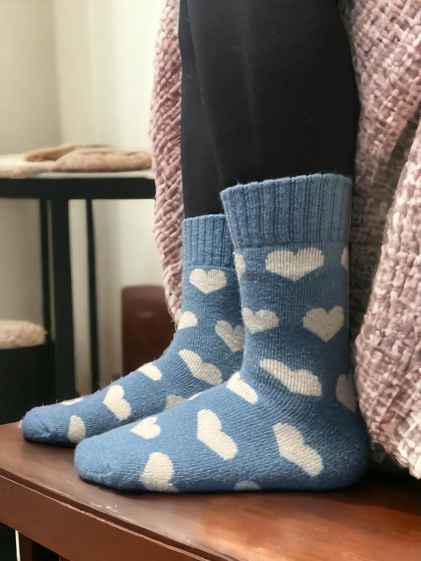 Hearts Cosy Socks - Cornflower
