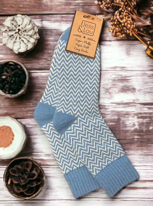 Herringbone Cosy Socks - Cornflower