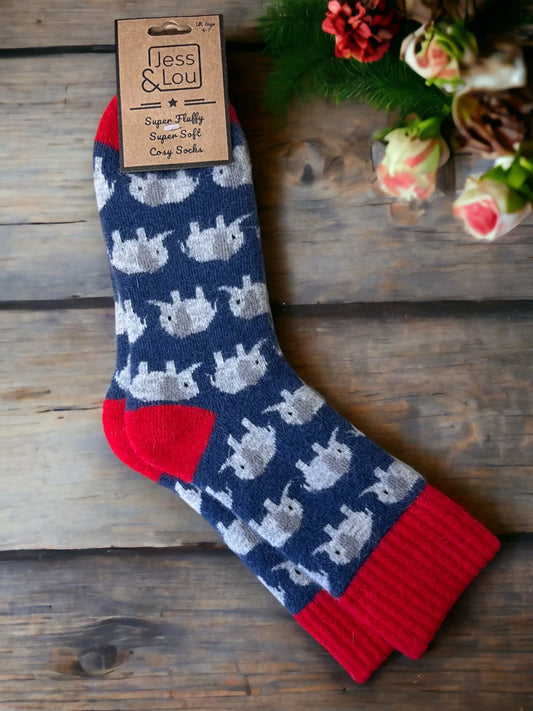 Elephants Cosy Socks - Blue