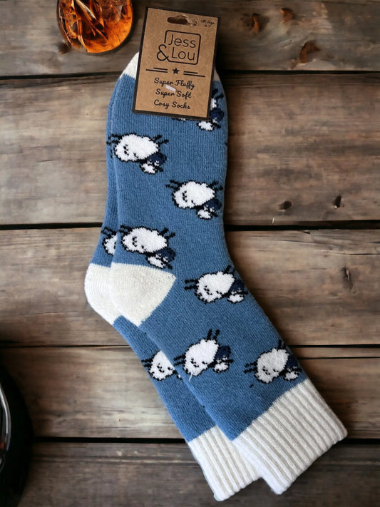 Sheep Cosy Socks - Cornflower