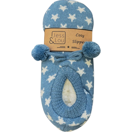 Cosy Short Star Slipper Socks - Cornflower
