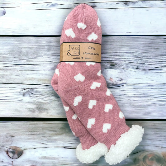 Cosy Hearts Slipper Socks - Pink