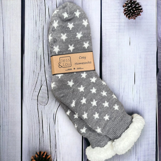 Cosy Stars Slipper Socks - Grey