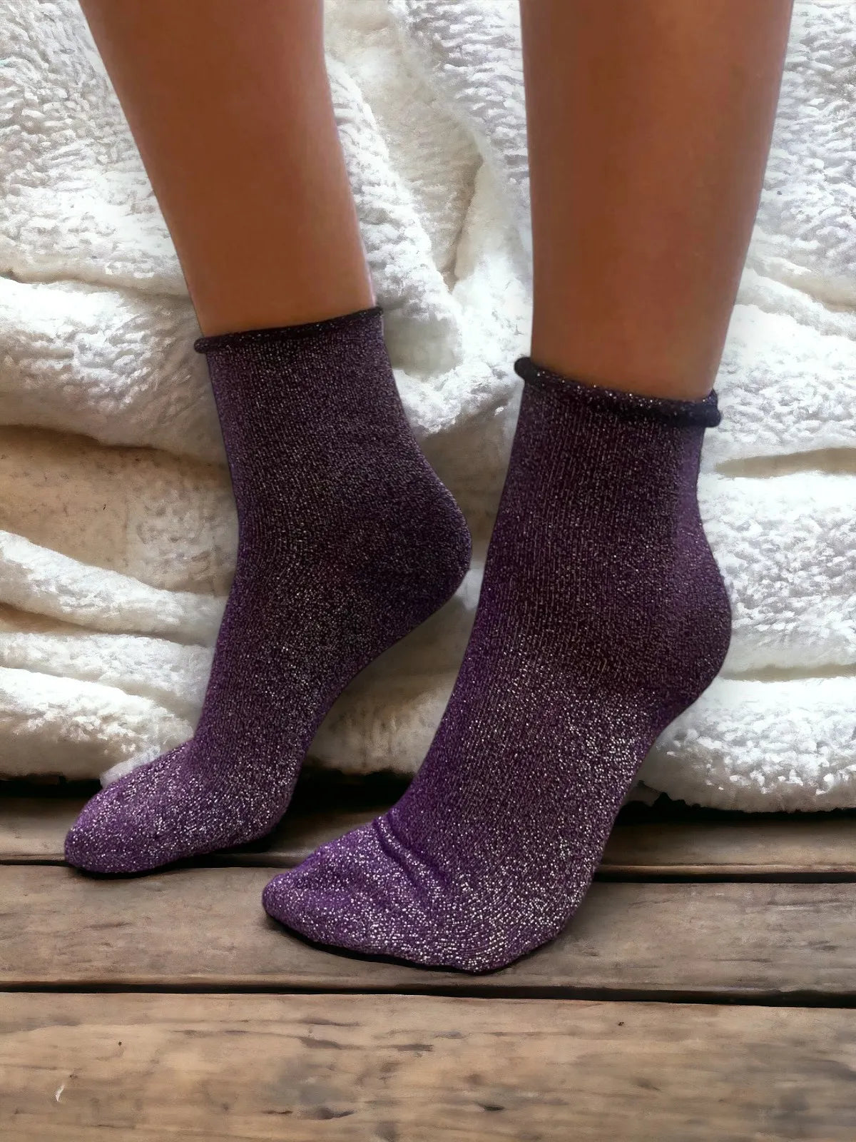 Sparkly Cotton Socks - Purple