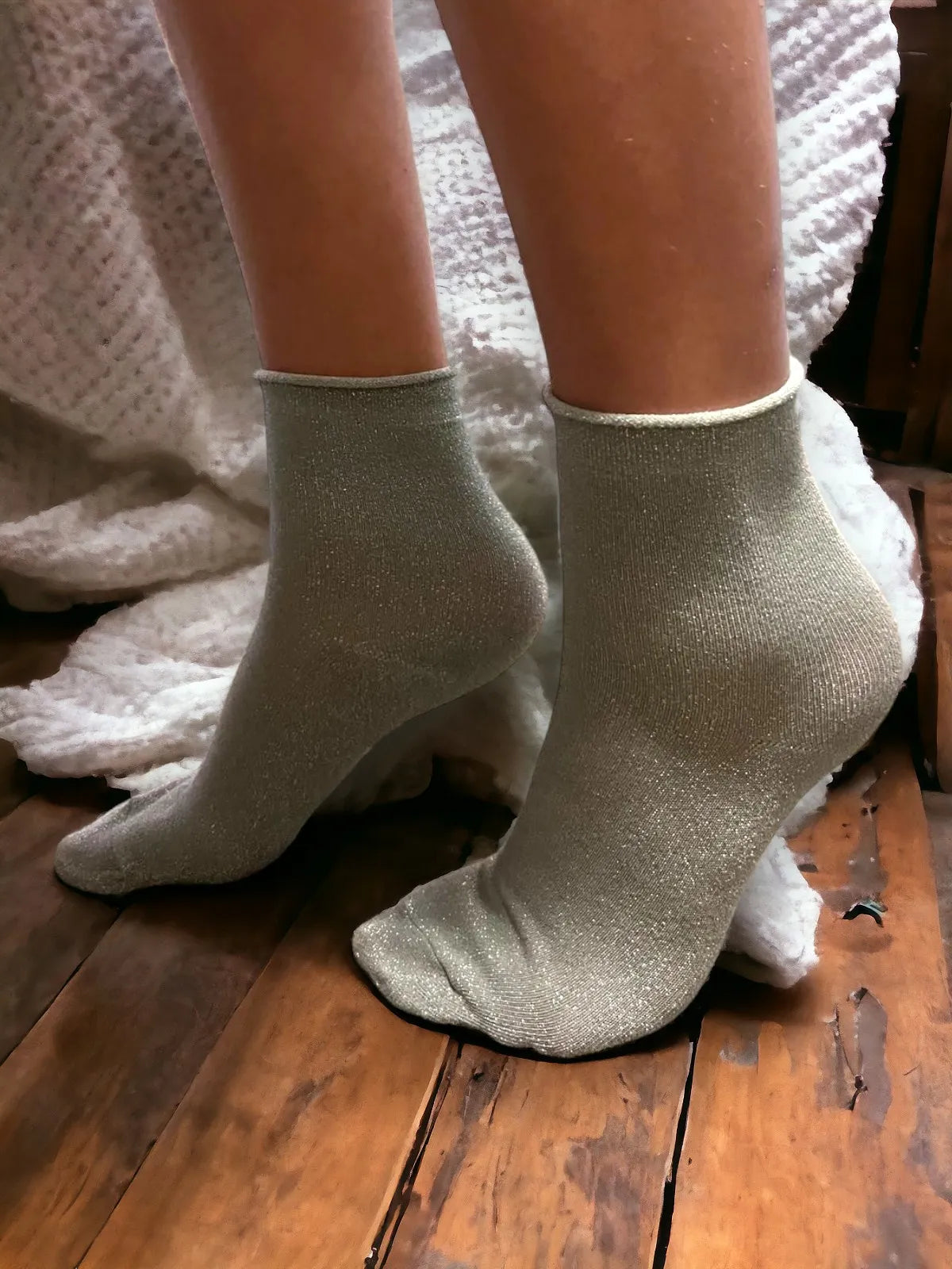 Sparkly Cotton Socks - Grey