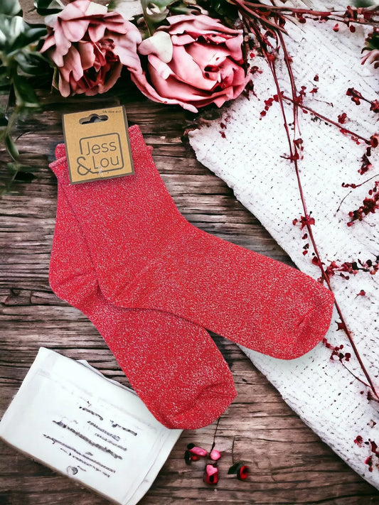 Sparkly Cotton Socks - Red