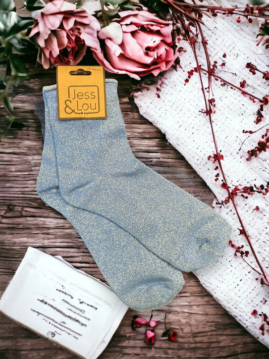 Sparkly Cotton Socks - Cornflower