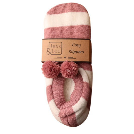 Cosy Short Stripe Slipper Socks - Pink