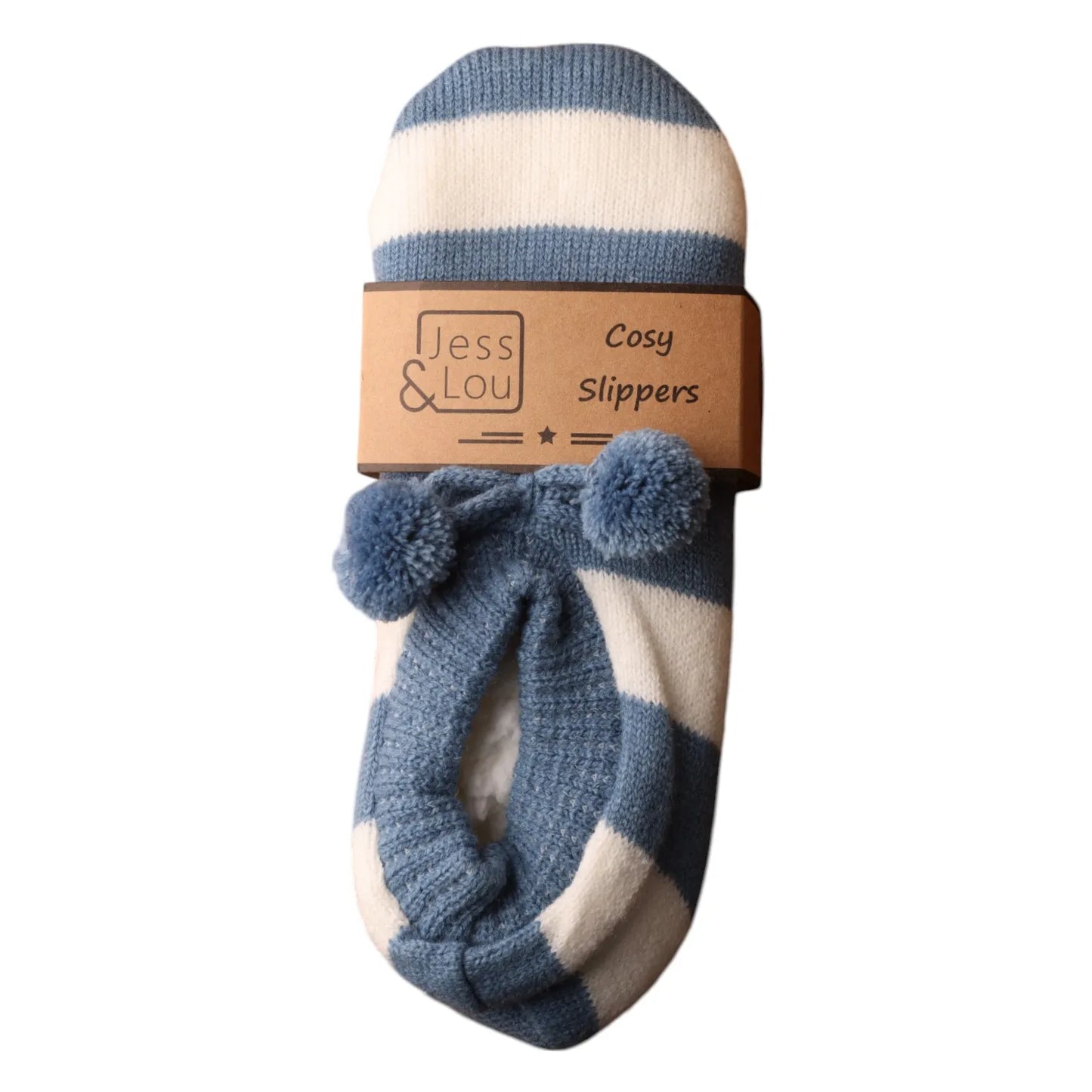 Cosy Short Stripe Slipper Socks - Cornflower