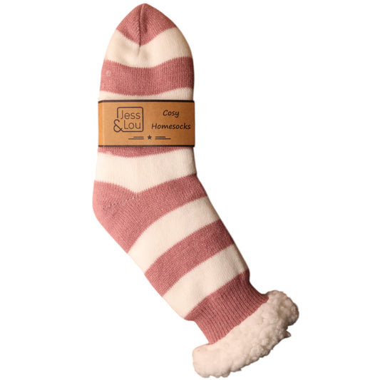 Cosy Stripe Slipper Socks - Pink