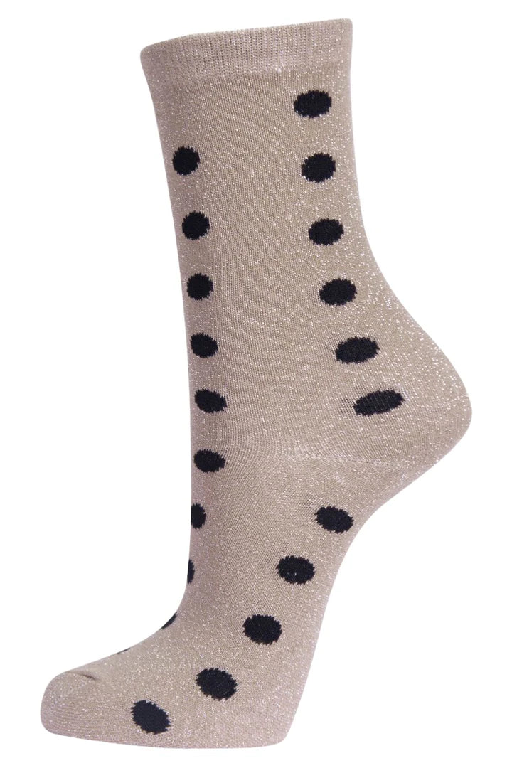 Polka Dot Glitter Socks - Shimmer Beige