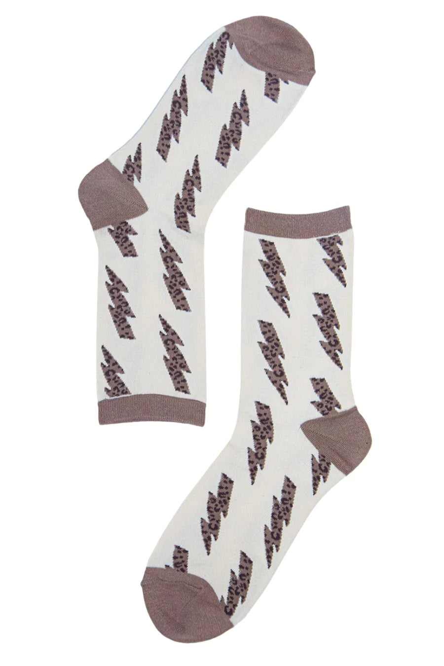 Bamboo Socks Leopard Print Ankle Socks Lightning Bolts - Neutral