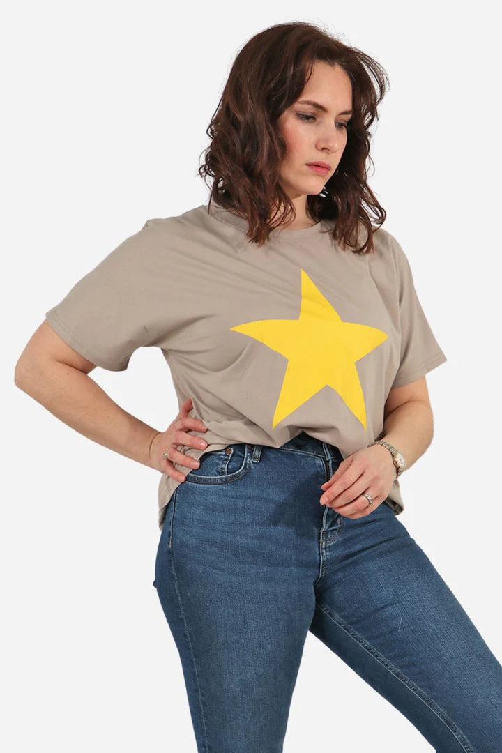 Statement Star T-Shirt - Light Grey/Yellow