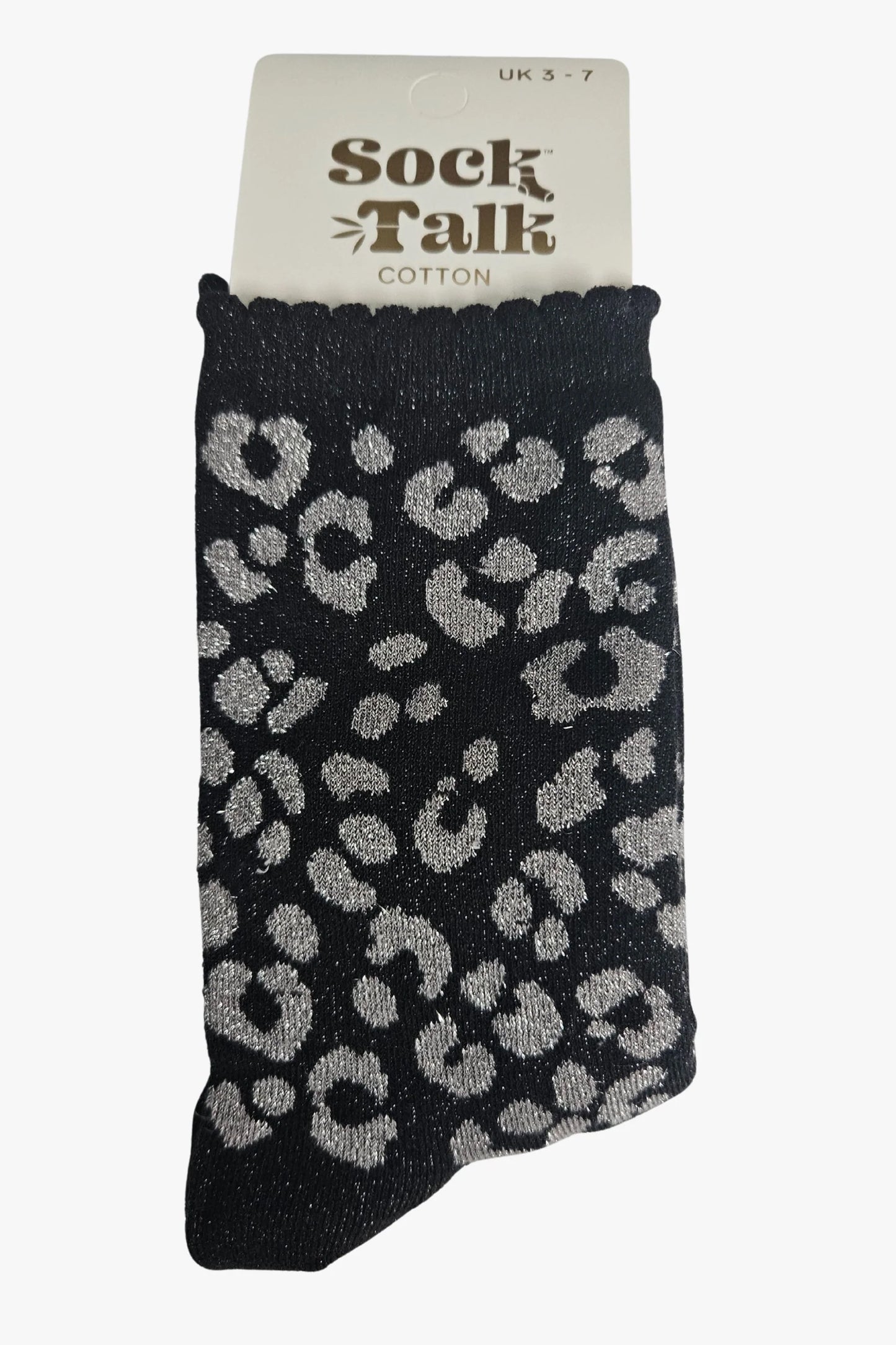Women's Glitter Animal Print Socks - Grey/Black