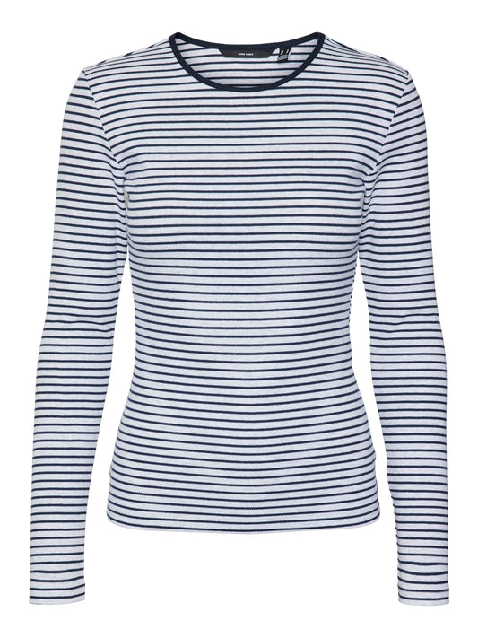 Chloe Striped Top - Light Grey/Navy