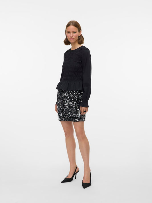 Bella High Waisted Skirt - Black Silver