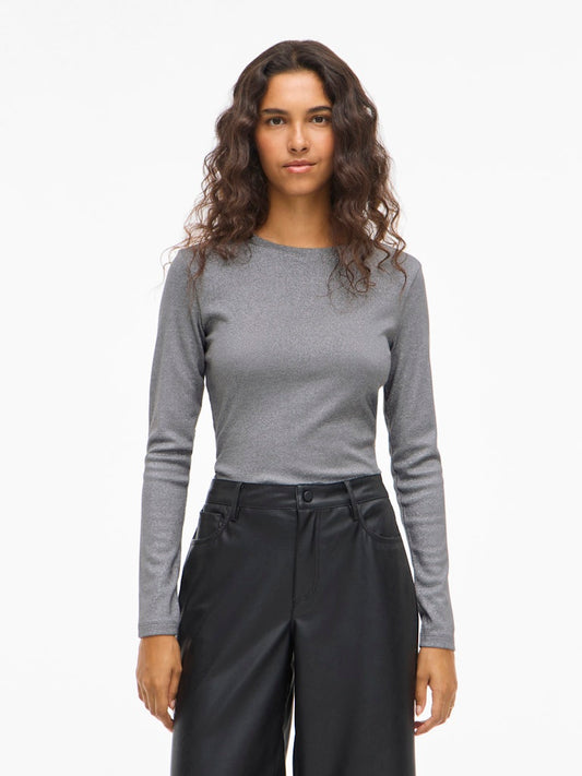 Catrea Crew-Neck Glitter Top - Grey