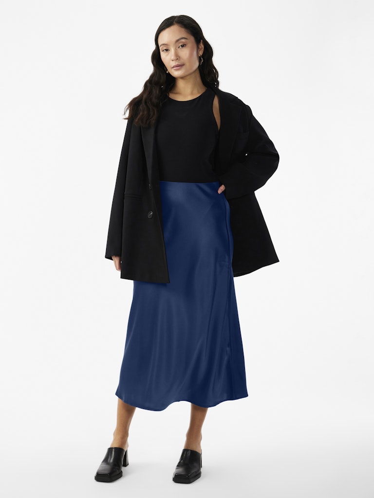 Pella High Waisted Midi Skirt - Navy Peony