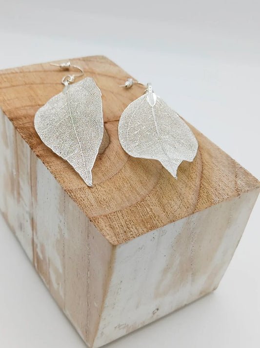 Filigree Leaf Earrings - Silver