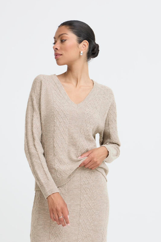Nikolina V-Neck Jumper - String Melange