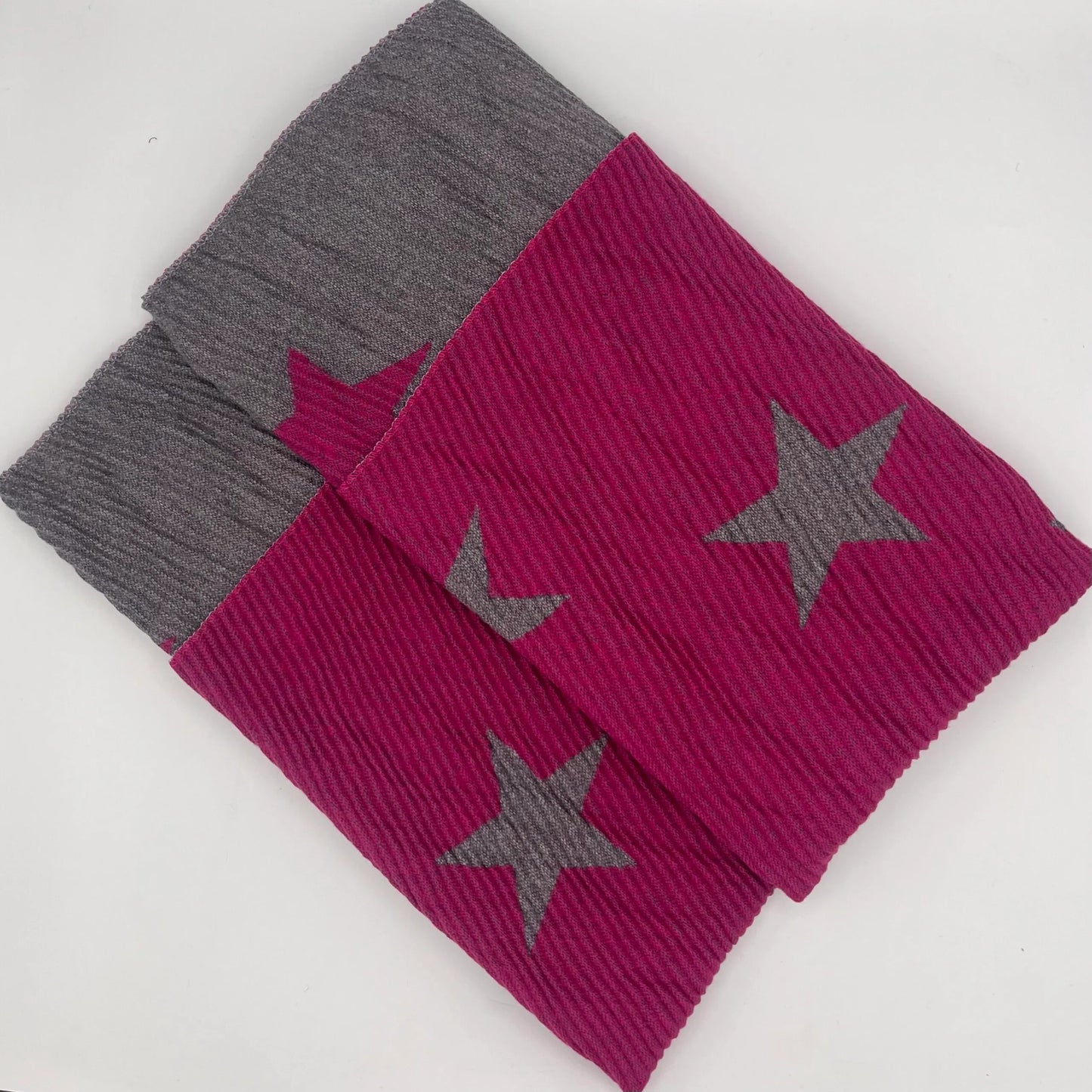 Waffle Scarf with Large Solid Star - Pink