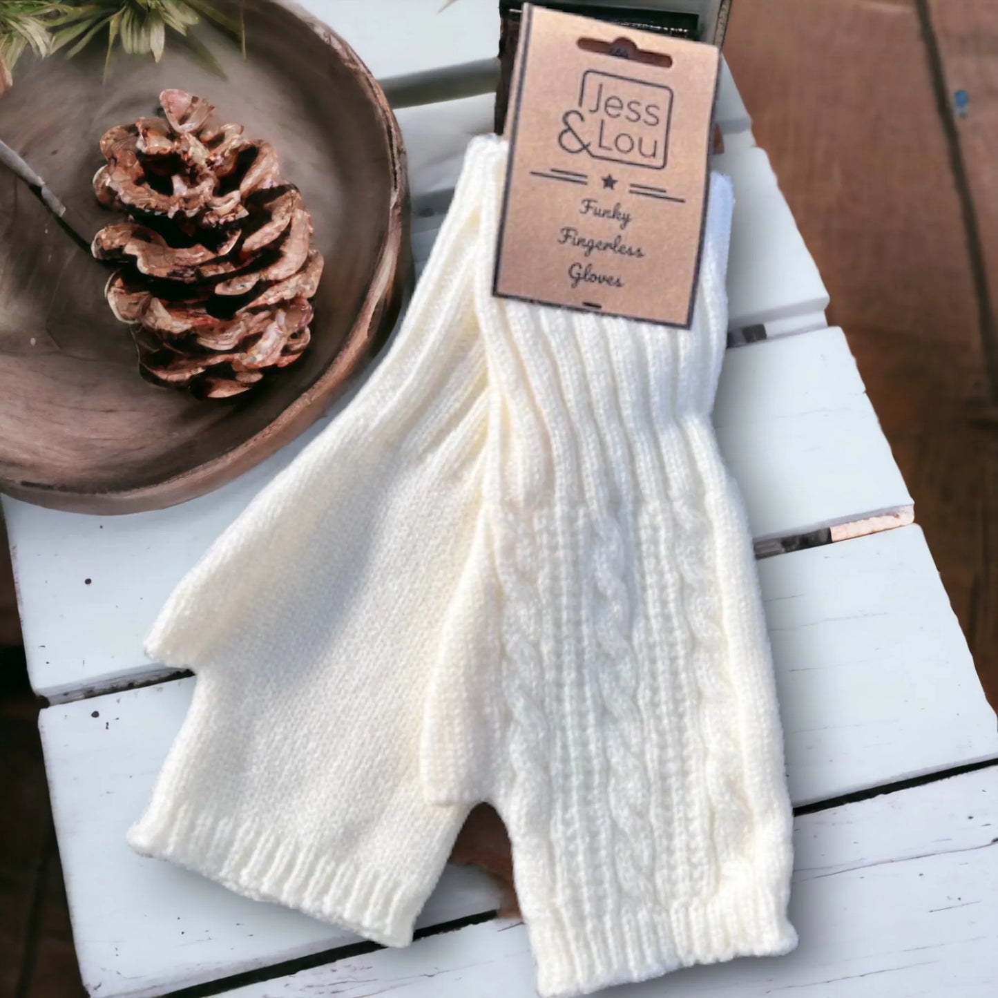 Cable Knit Fingerless Gloves - Cream