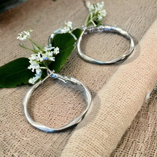 Twisted Hoop Earrings - Silver