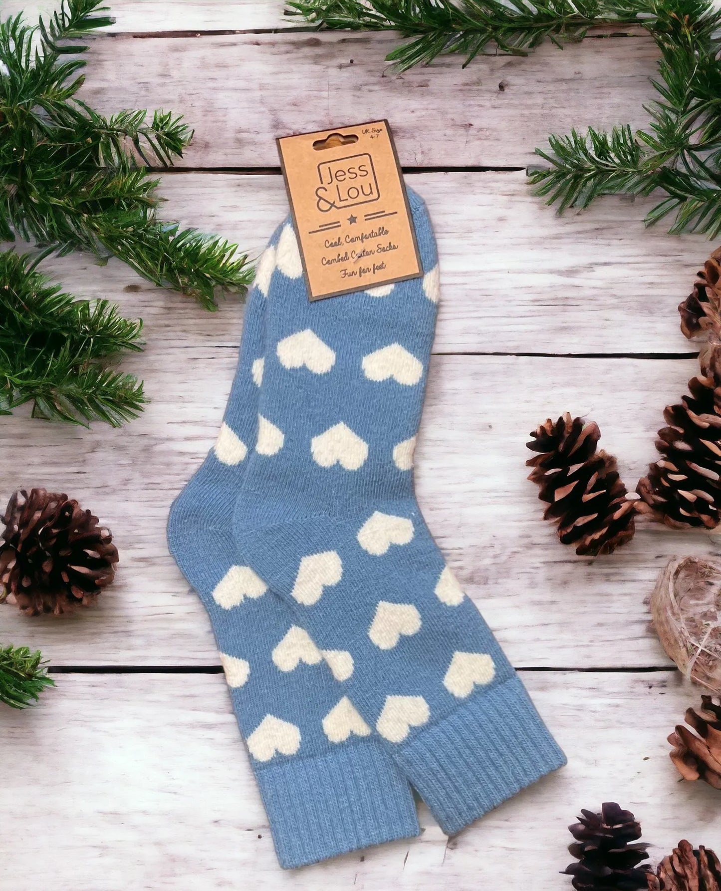 Hearts Cosy Socks - Cornflower