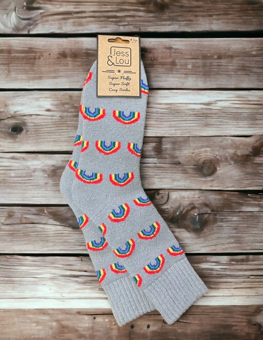 Rainbow Cosy Socks - Grey