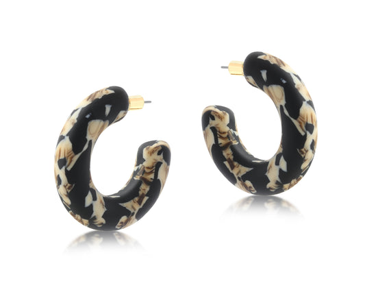 Amy Matte Resin Hoop Earrings - Beige/Brown/Black