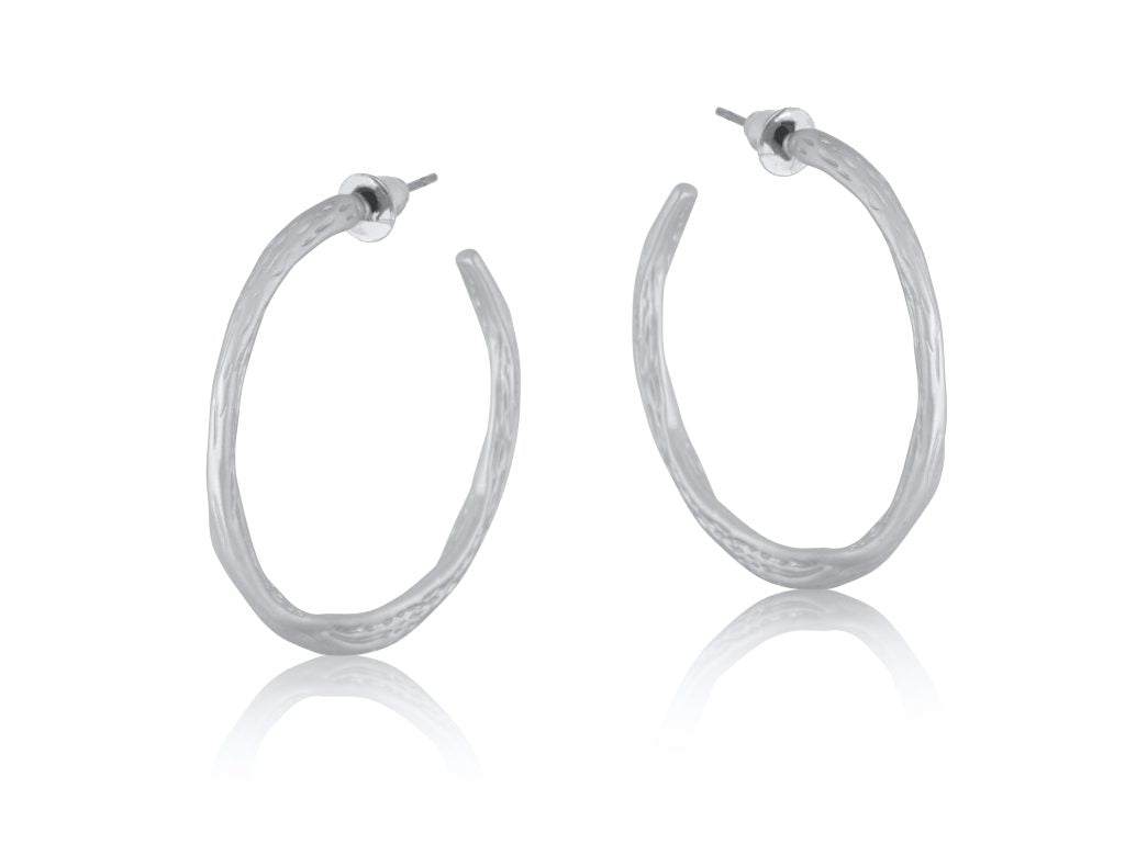 Valentina Branch Shaped Large Hoop Earrings - Silver