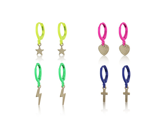 Emillia Enamelled Huggie Pack Of Charm Earrings - Neon Multi