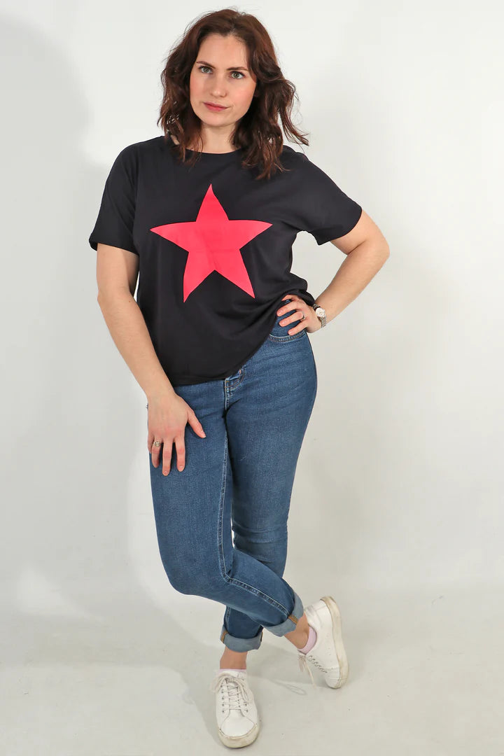 Statement Star T-Shirt - Navy/Fuchsia
