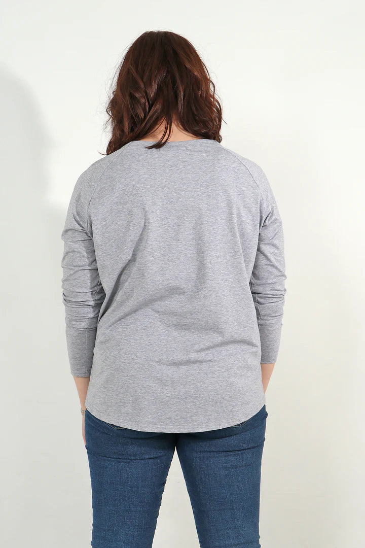Plain Long Sleeve Top - Medium Grey