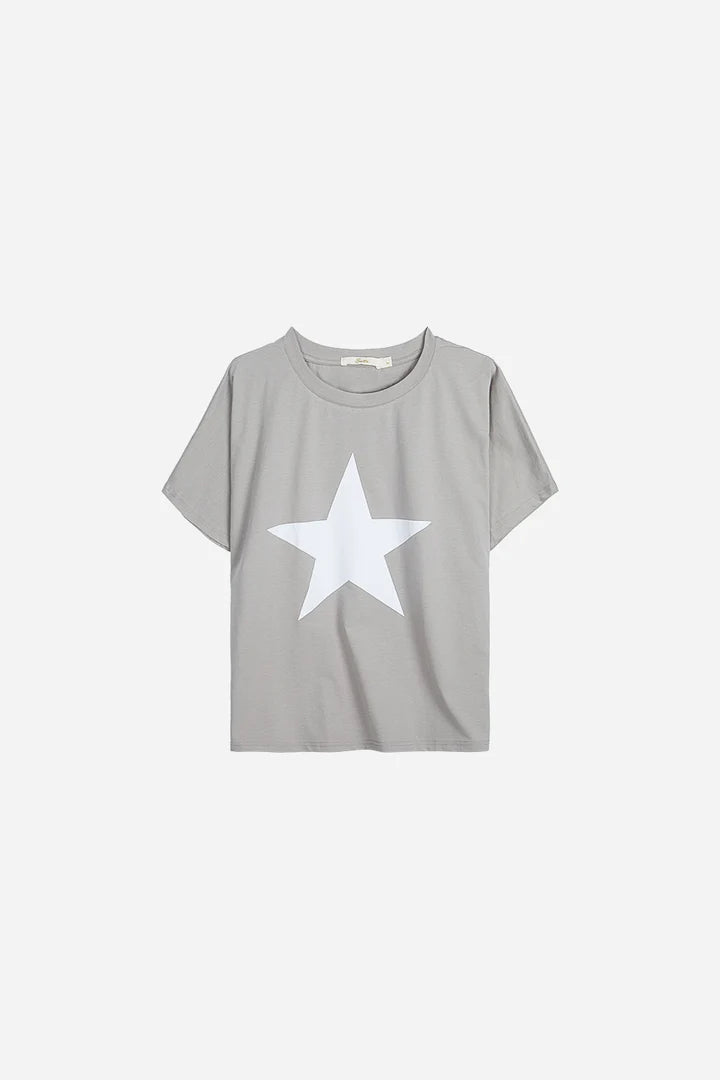 Statement Star T-Shirt - Light Grey/White