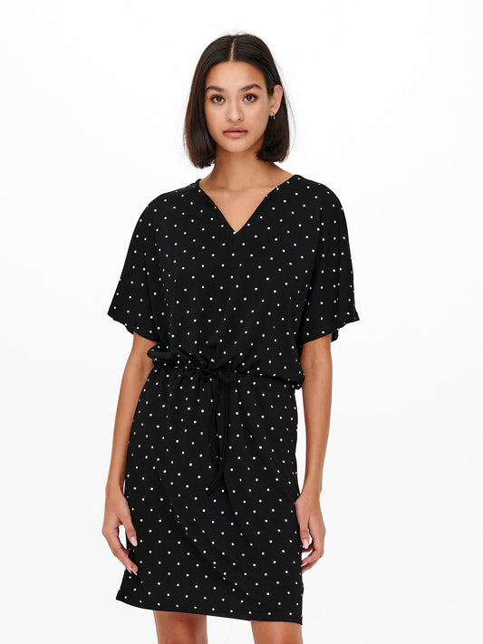 Alina Short Sleeved Dress - Black/White Dots