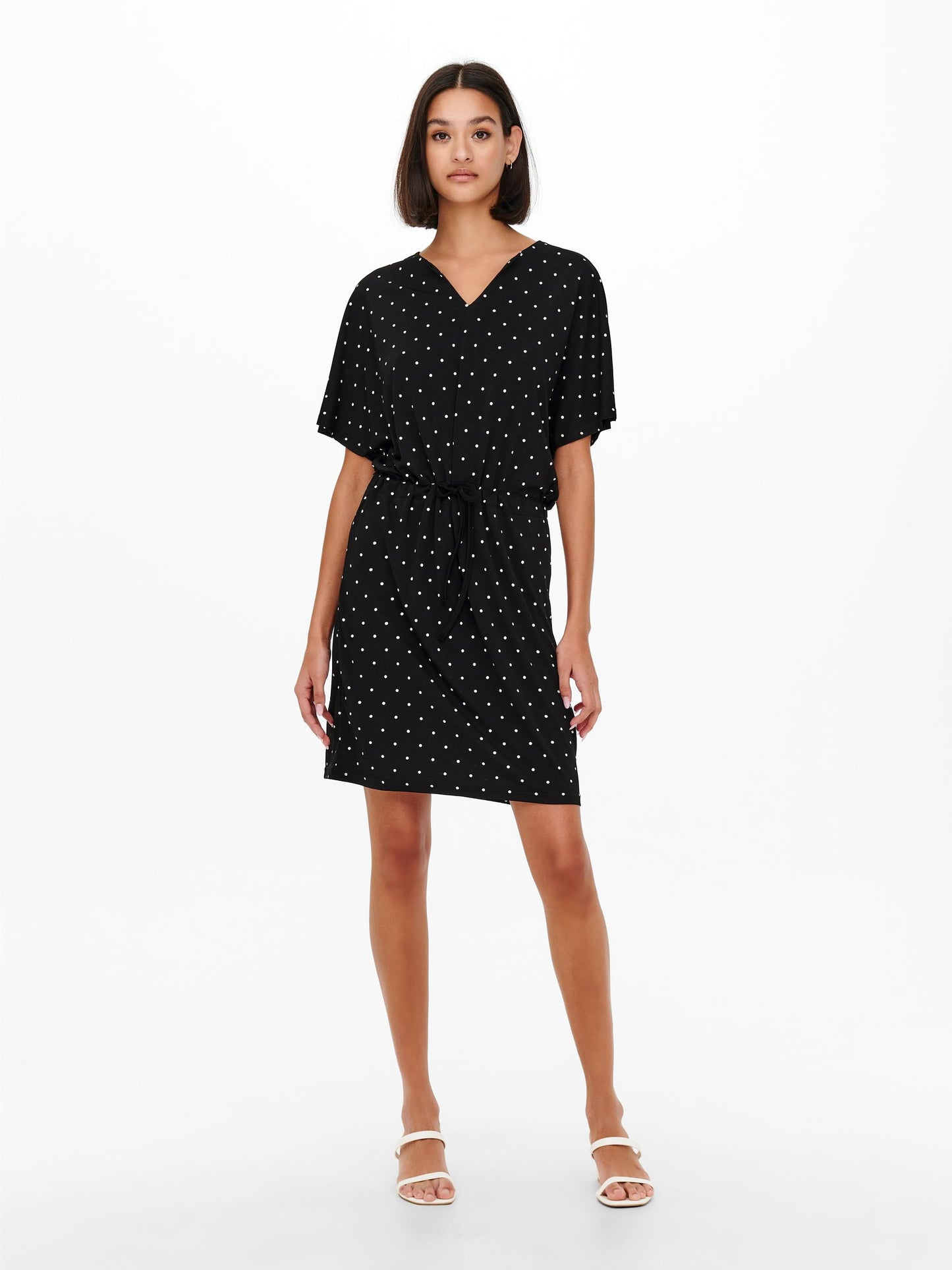 Alina Short Sleeved Dress - Black/White Dots
