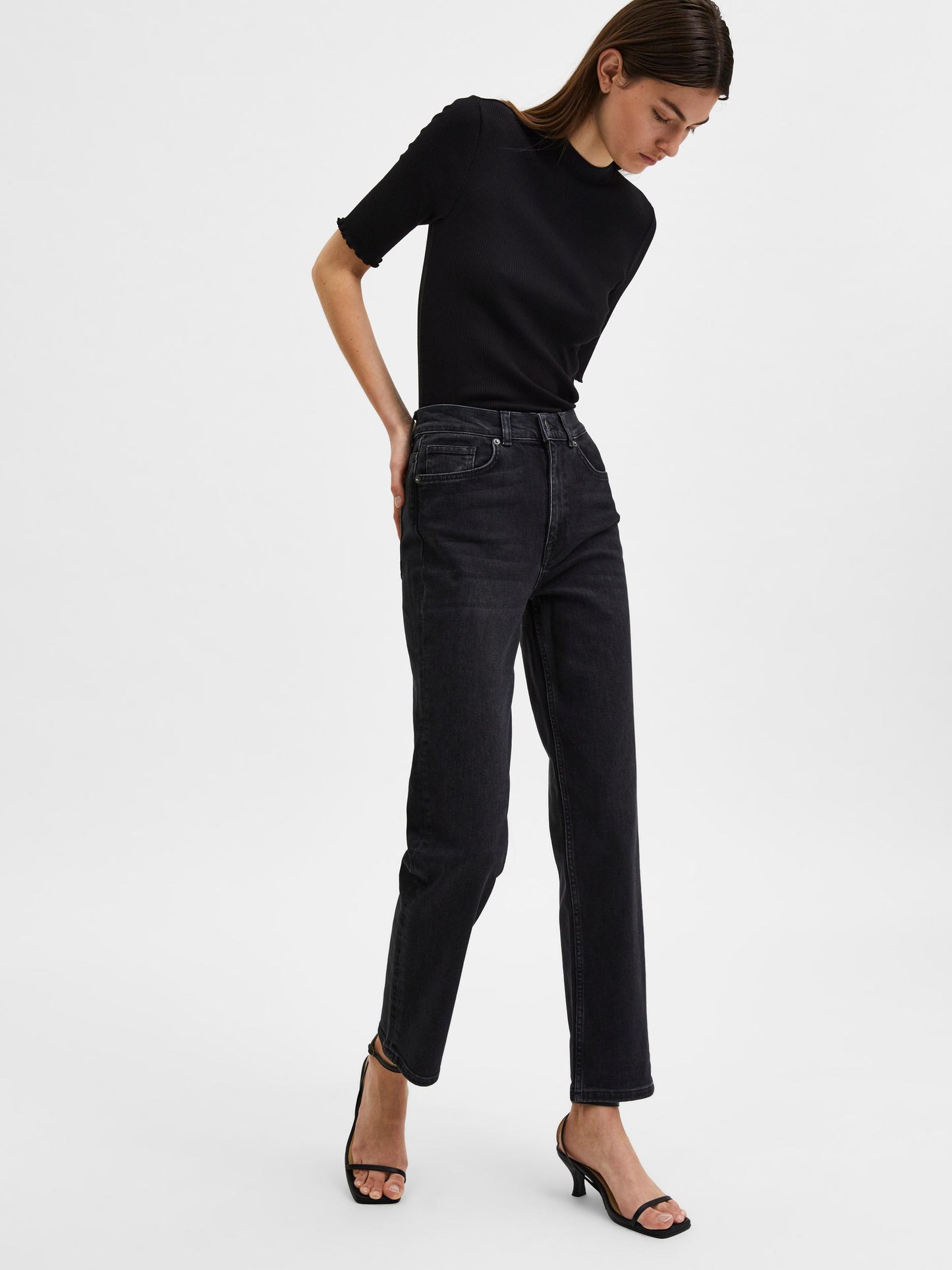 Marie High Waisted Straight Jeans - Black