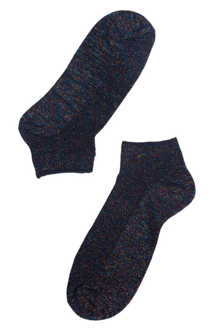 Glitter Anklet Socks - Black Dark Rainbow