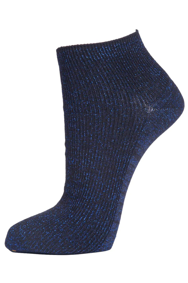 Glitter Anklet Socks - Black Royal Blue