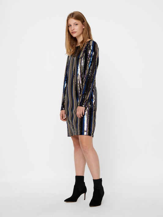 Doris Sequin Dress - Stripe Multi