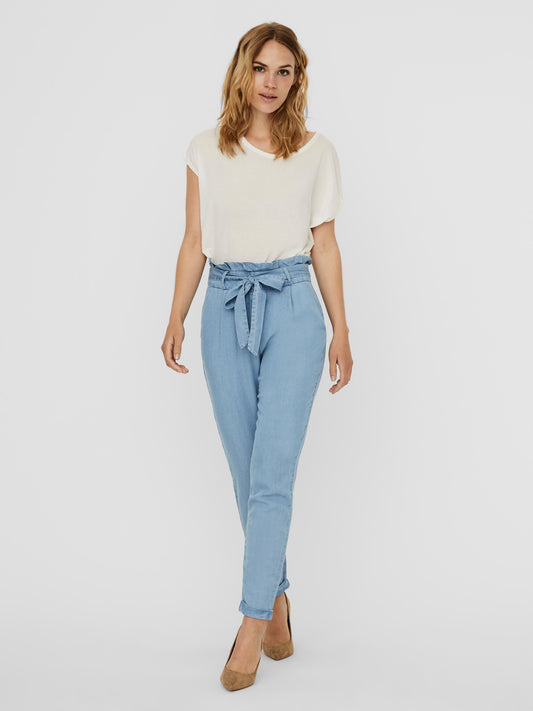 Viviana Paperbag Trousers - Light Denim Blue