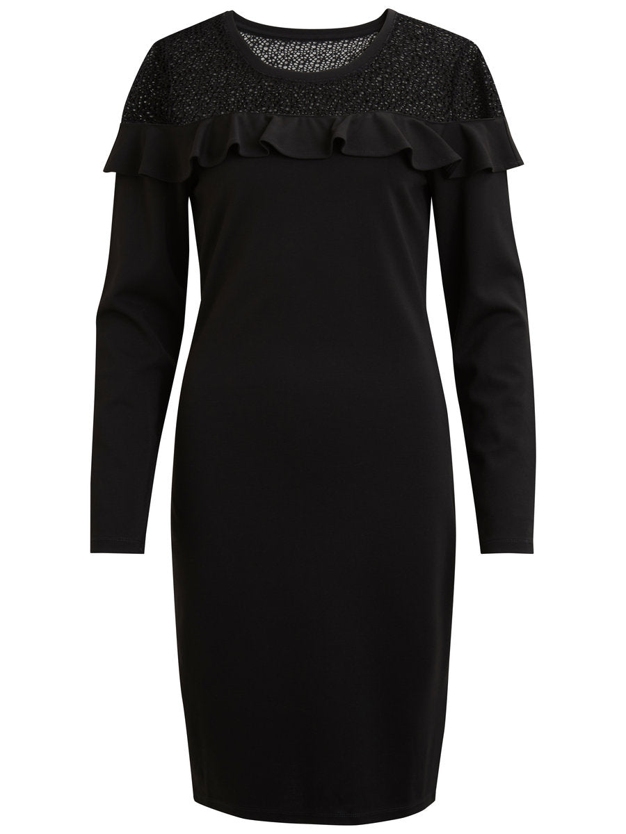 Vila Ruffle Detail Dress - Black