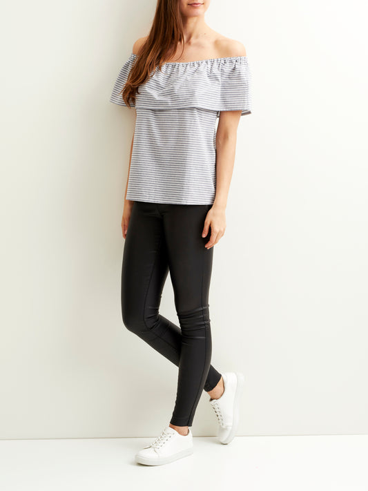 Delina Off-Shoulder Top - Grisaille Stripe