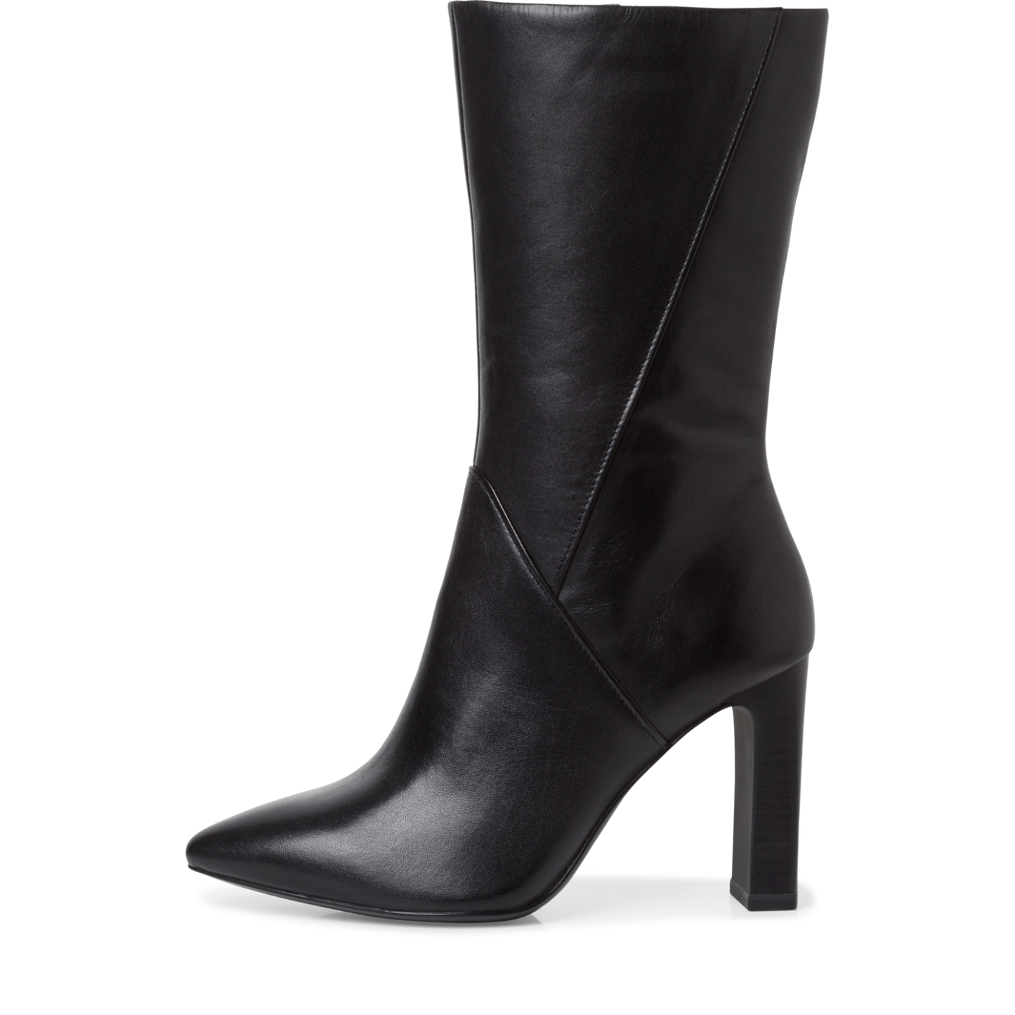 Leather Heeled Calf Length Boots - Black