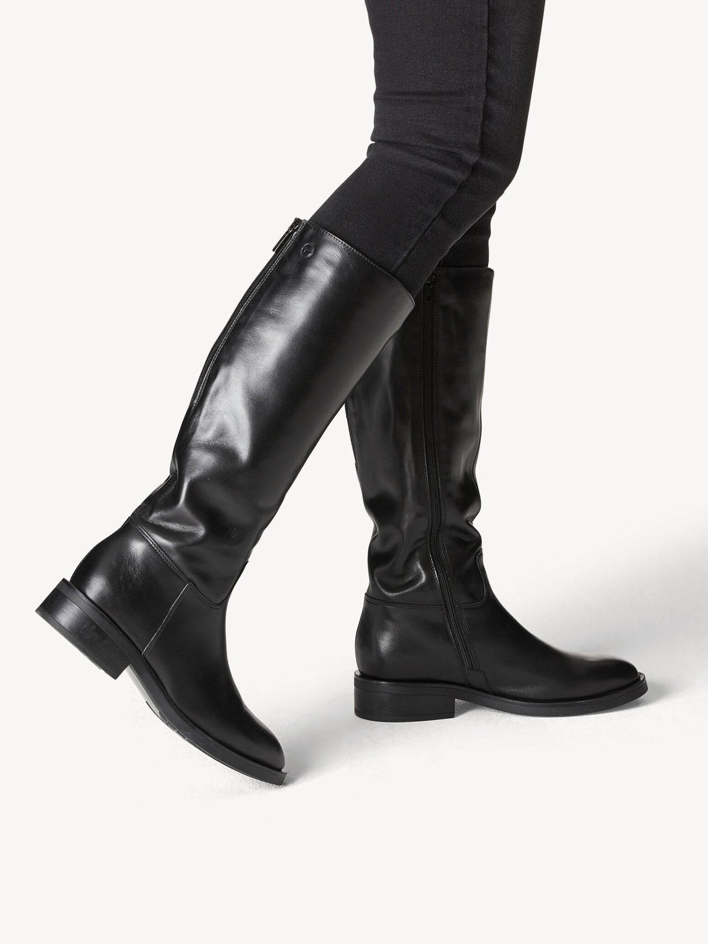 Leather Tall Flat Boot - Black
