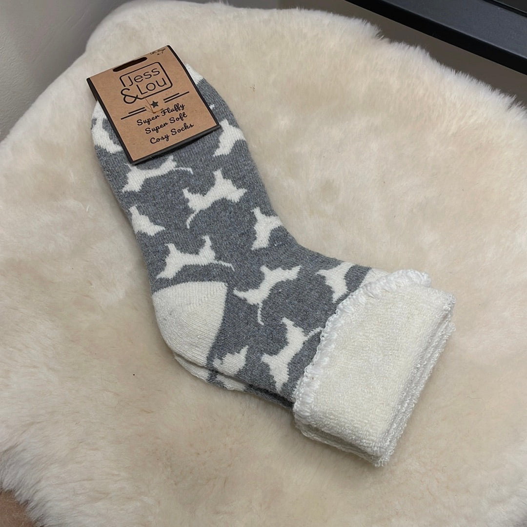 Cuffed Dog Design Cosy Socks - Grey